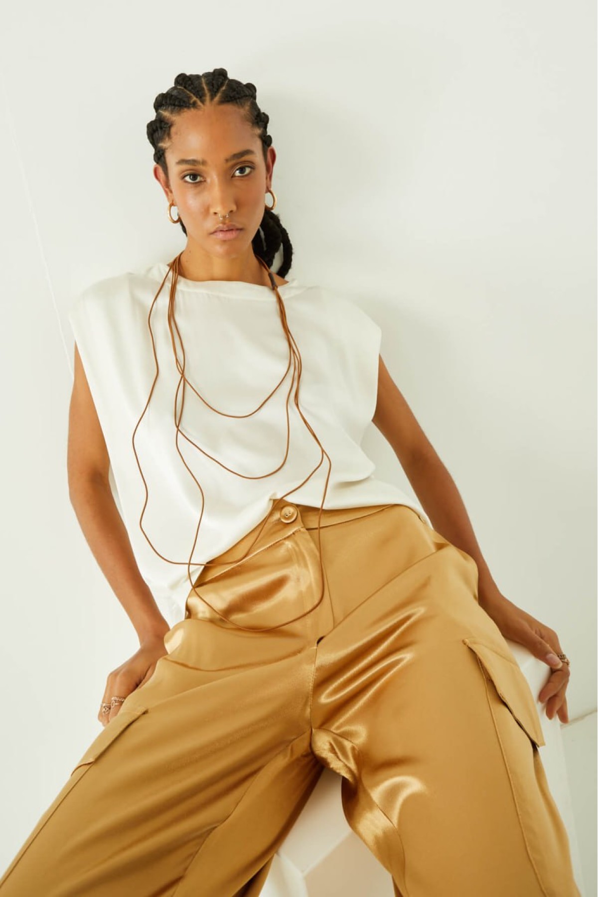 Χρυσό Σατέν Cargo Παντελόνι 