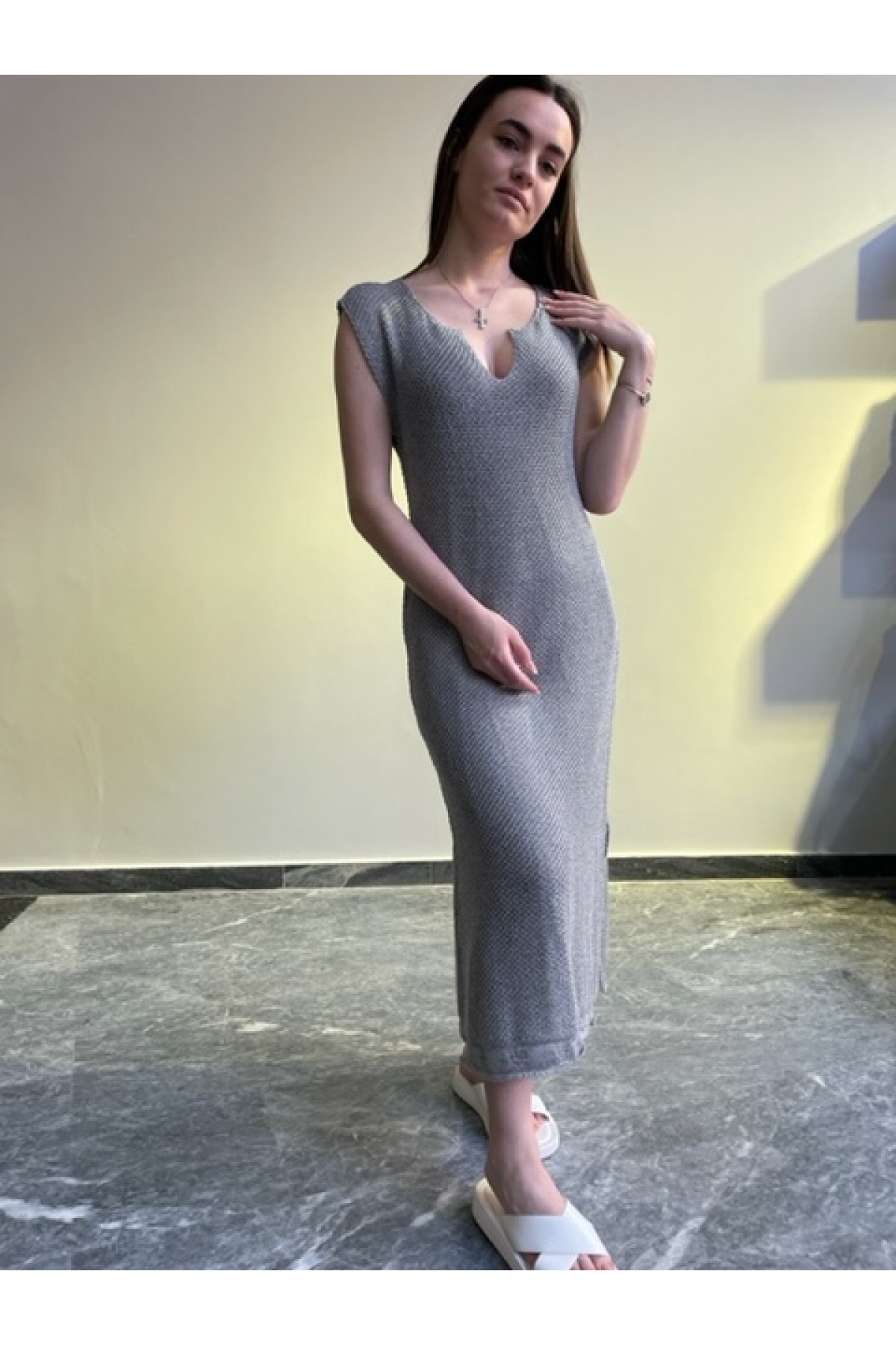 Φόρεμα NIMA LIMINAL KNITTING ασημί