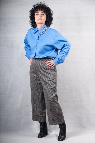 Πουκάμισο Souvenir βαθύ γαλάζιο με καρφίτσα στρας