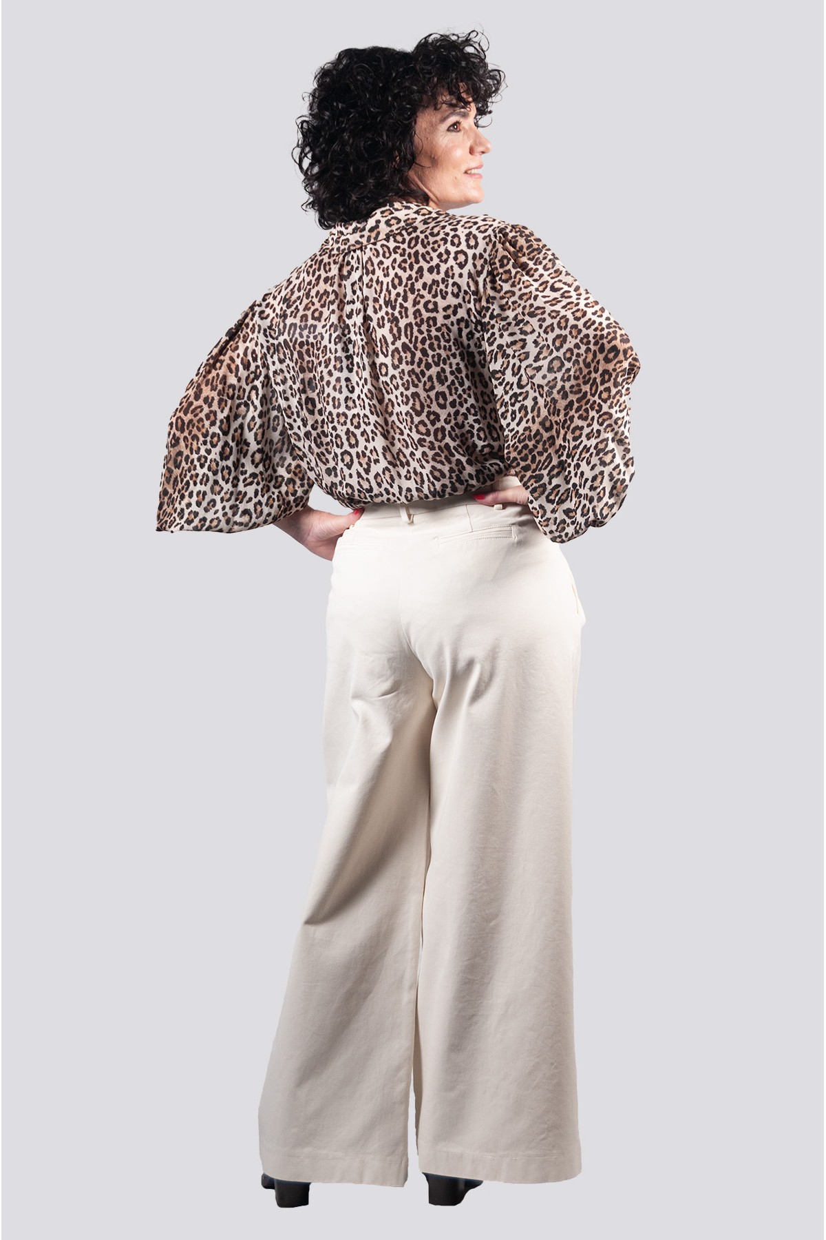 Πουκάμισο Sandro Ferrone λεοπάρ καφέ εκρού με φούσκα μανίκι 